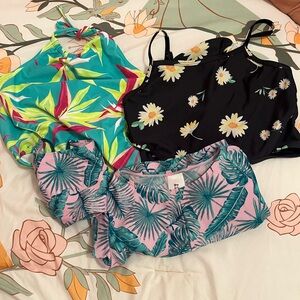 Source Unknown Girls' Tropical & Daisy Swim Tops - Teal, Black, Pink
